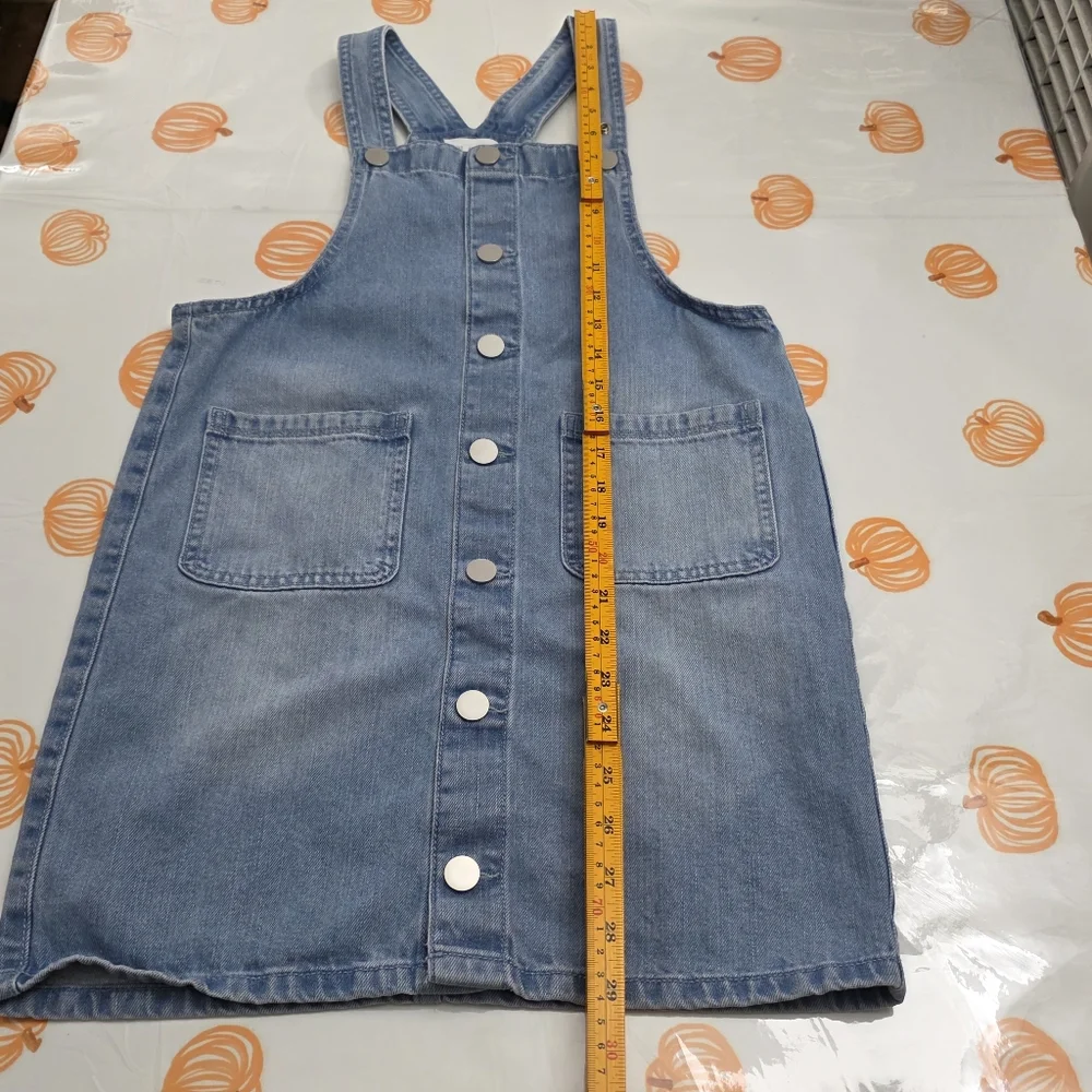 Girls Light Blue Cotton Denim Buttoned Overall Dress Size 12 NEW